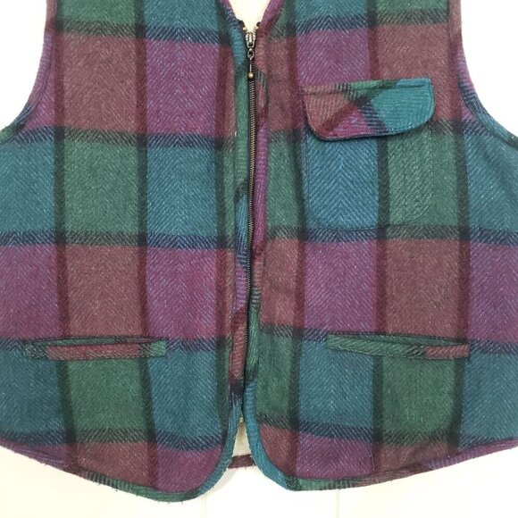 Vintage Wool Blend Plaid Vest Fleece Lined Pockets Full Zip Womens Size Medium - Picture 3 of 12